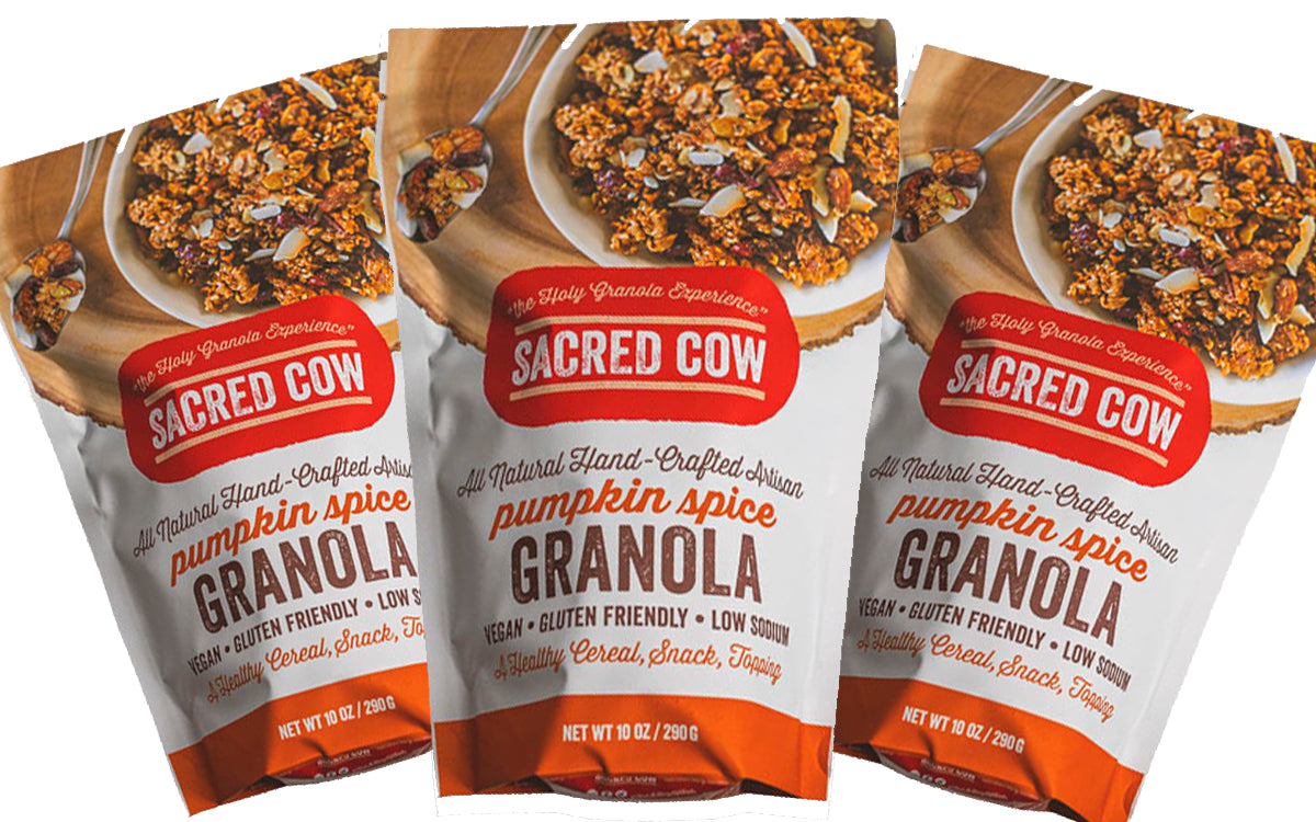 Limited Time!! 3-pack 10 oz pouches Pumpkin Spice Sacred Cow Granola
